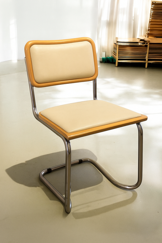 Bauhausstol / Cesca-stol med sits och rygg i slitstarkt konstläder, Made in Italy, utan armstöd, med kromad stålram – en exklusiv designklassiker som finns i flera färger och passar perfekt i matsalar, kök och modern skandinavisk inredning.