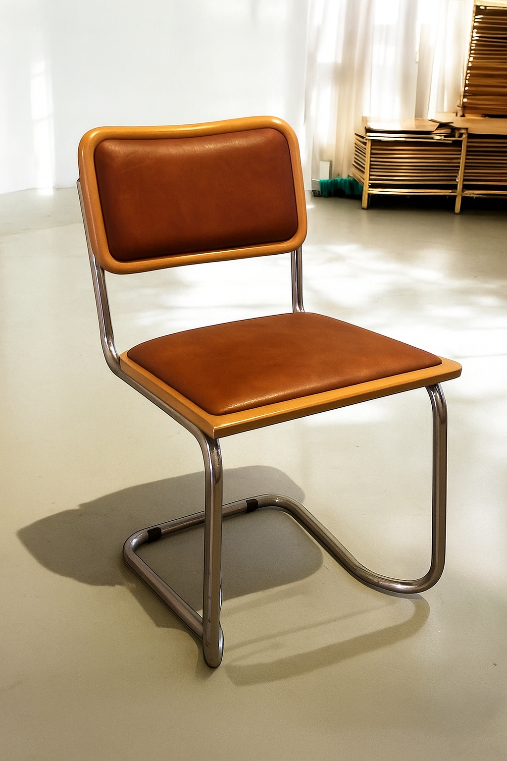 Bauhausstol / Cesca-stol med sits och rygg i slitstarkt konstläder, Made in Italy, utan armstöd, med kromad stålram – en exklusiv designklassiker som finns i flera färger och passar perfekt i matsalar, kök och modern skandinavisk inredning.