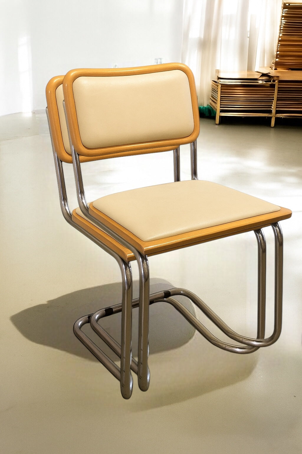 Bauhausstol / Cesca-stol med sits och rygg i slitstarkt konstläder, Made in Italy, utan armstöd, med kromad stålram – en exklusiv designklassiker som finns i flera färger och passar perfekt i matsalar, kök och modern skandinavisk inredning.